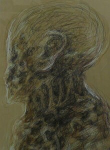 Emil Cimiotti, Kopf Tod, 1982, Kreiden und Farbstifte auf Fabriano, 66 cm x 55 cm, cie009re, Preis auf Anfrage