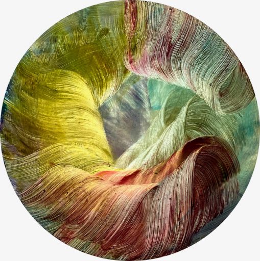 Isa Dahl, Flowers 24hours (2), 2023, Öl auf Holz, 100 cm Durchmesser, Preis auf Anfrage, Galerie Cyprian Brenner