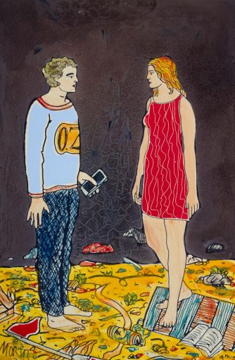 Moritz Götze, Begegnung, 2023, Emaillemalerei, 20 cm x 30 cm, Preis auf Anfrage, Galerie Cyprian Brenner