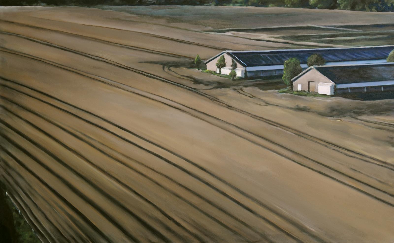 Franz Baumgartner, Bauer Tremöhlens Putenställe, 5.2022, Öl auf Leinwand, 100 cm x 145 cm, Preis auf Anfrage