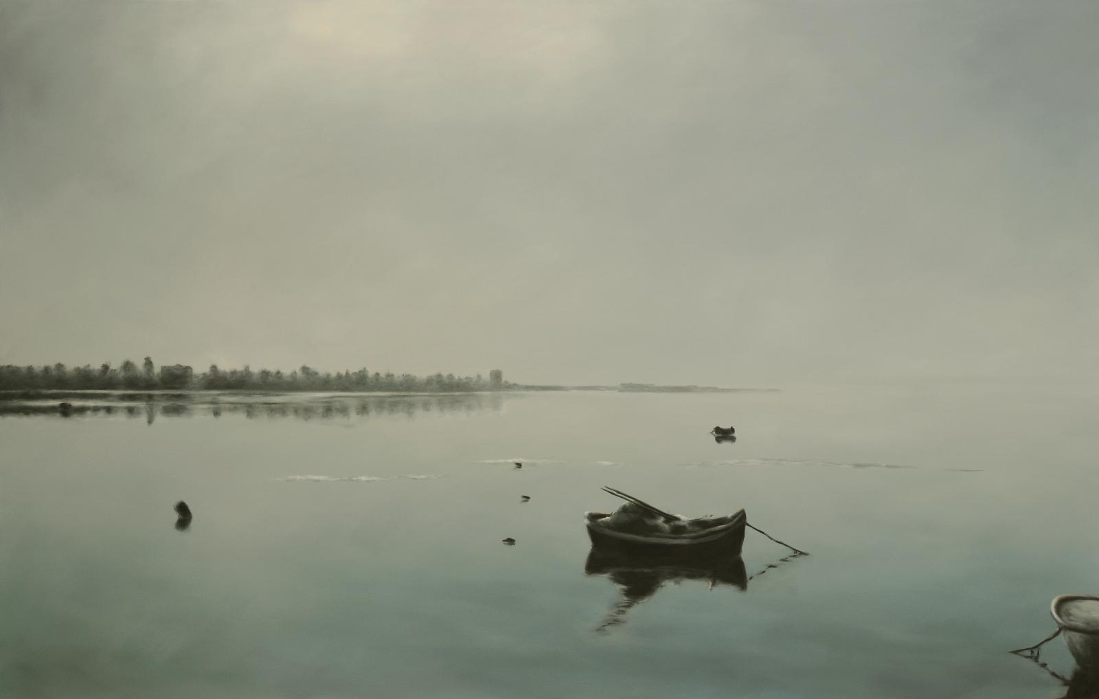 Franz Baumgartner, flaches Wasser, 12.2022, Öl auf Leinwand, 153 cm x 240 cm, Preis auf Anfrage, Galerie Cyprian Brenner