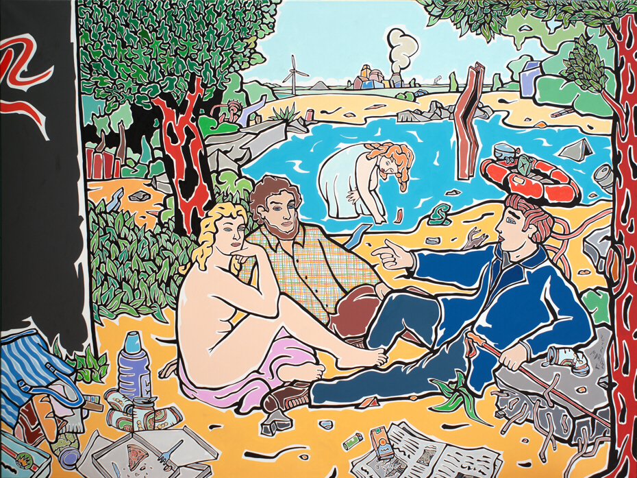 Moritz Götze, Pop Art, Frühstück im Freien nach Manet, 2012, Öl auf Leinwand, 160 cm x 240 cm, Preis auf Anfrage, SüdWestGalerie