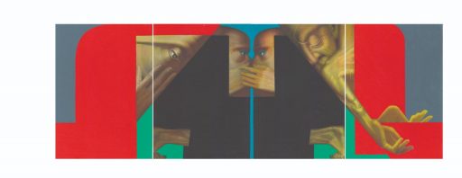 Peter König, Kain und Abel-Ost Ghouta, 2017, Skizze, Acryl auf                       Schaumstoffplatten, 20 x 84 cm, Preis auf Anfrage