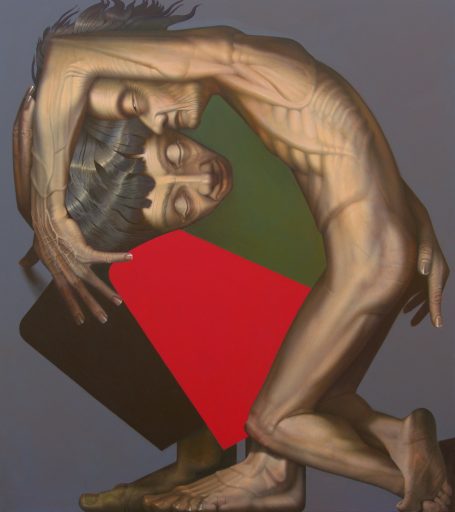 Peter König, Kain trägt seinen getöteten Bruder durch die Wüste, 2021, Acryl auf Leinwand, 180 x 160 cm, Preis auf Anfrage