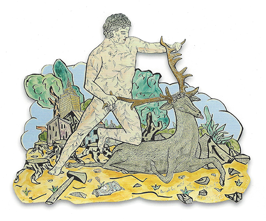 Moritz Götze, Herakles mit dem Hirsch , 2013 , Emaillemalerei , 97 cm x 120 cm, Preis auf Anfrage, göm029kü