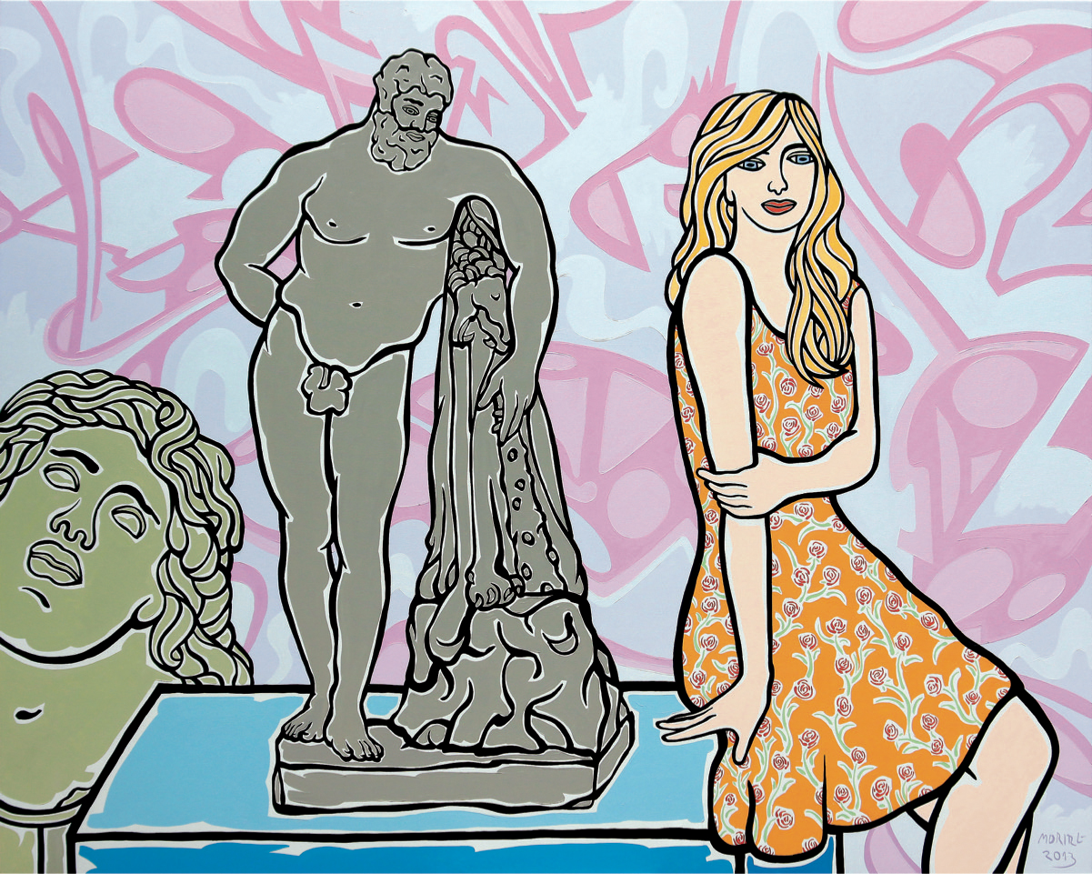 Moritz Götze, Pop Art, Mädchen mit Herkules, 2013, Öl auf Leinwand, 160 cm x 200 cm, Preis auf Anfrage, Galerie Cyprian Brenner