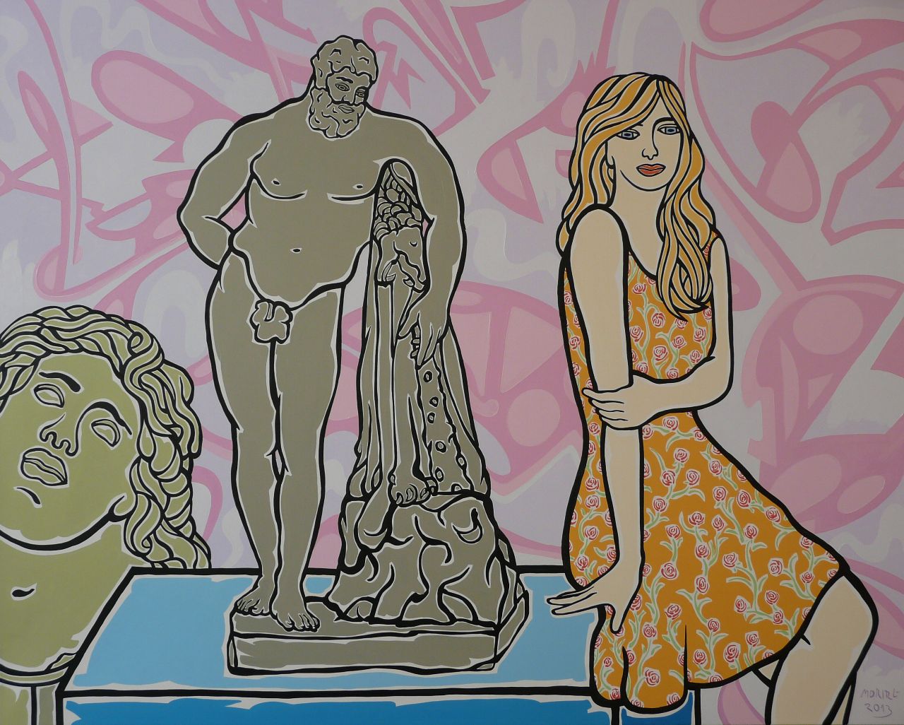 Moritz Götze, Mädchen und Herkules, 2013, Öl auf Leinwand, 160 cm x 200 cm