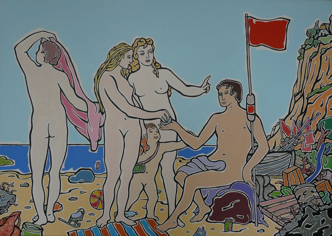 Moritz Götze, Paris am Strand, nach C. Harlem, 2013, Öl auf Leinwand, 100 cm x 140 cm