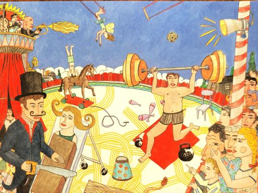 Moritz Götze, Zirkus, 2003, Buntstifte und Ölstifte auf Papier, 155 cm x 210 cm, Preis auf Anfrage, Cyprian Brenner