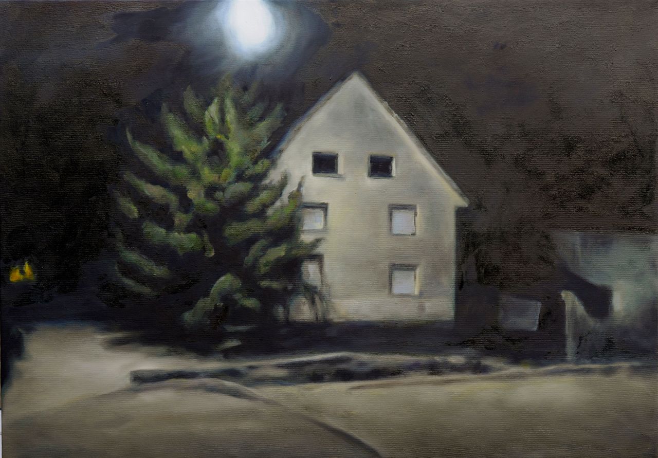 Franz Baumgartner, Nacht in Ziemetshausen, 11.2013, Öl auf Leinwand, 85 cm x 121 cm, Preis auf Anfrage, baf046kü
