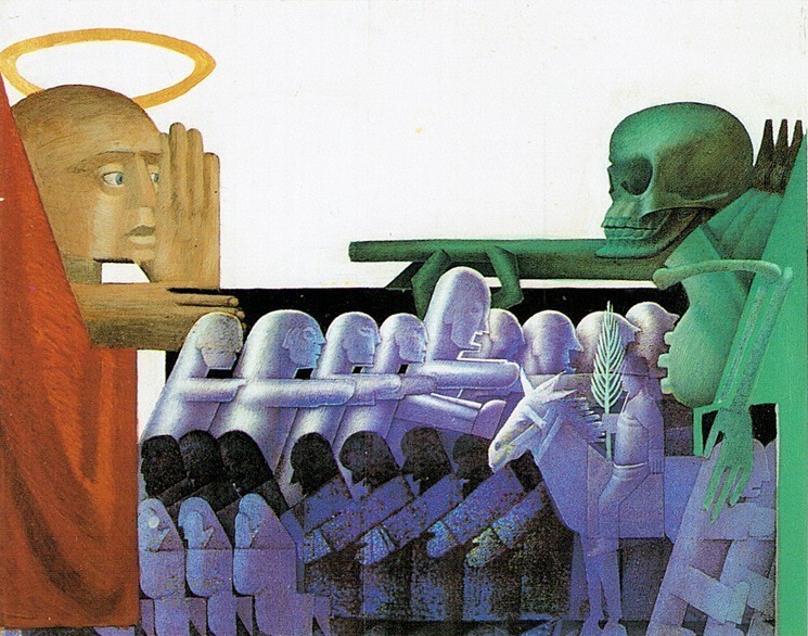 Peter König, 2. Freskoentwurf zum Thema Leben und Tod, Mischtechnik auf Papier, 36x46 cm, 1995, Preis auf Anfrage, Galerie Cyprian Brenner
