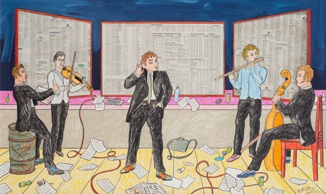 Moritz Götze, Commencement du Finale nach Schadow, 2018, Mischtechnik auf Papier, 60 cm x 107 cm, Preis auf Anfrage