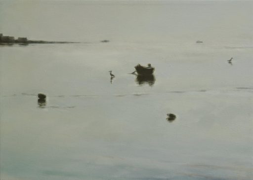 Franz Baumgartner, flaches Wasser 1, 1.2023, Öl auf Leinwand, 38 x 53 cm, Preis auf Anfrage