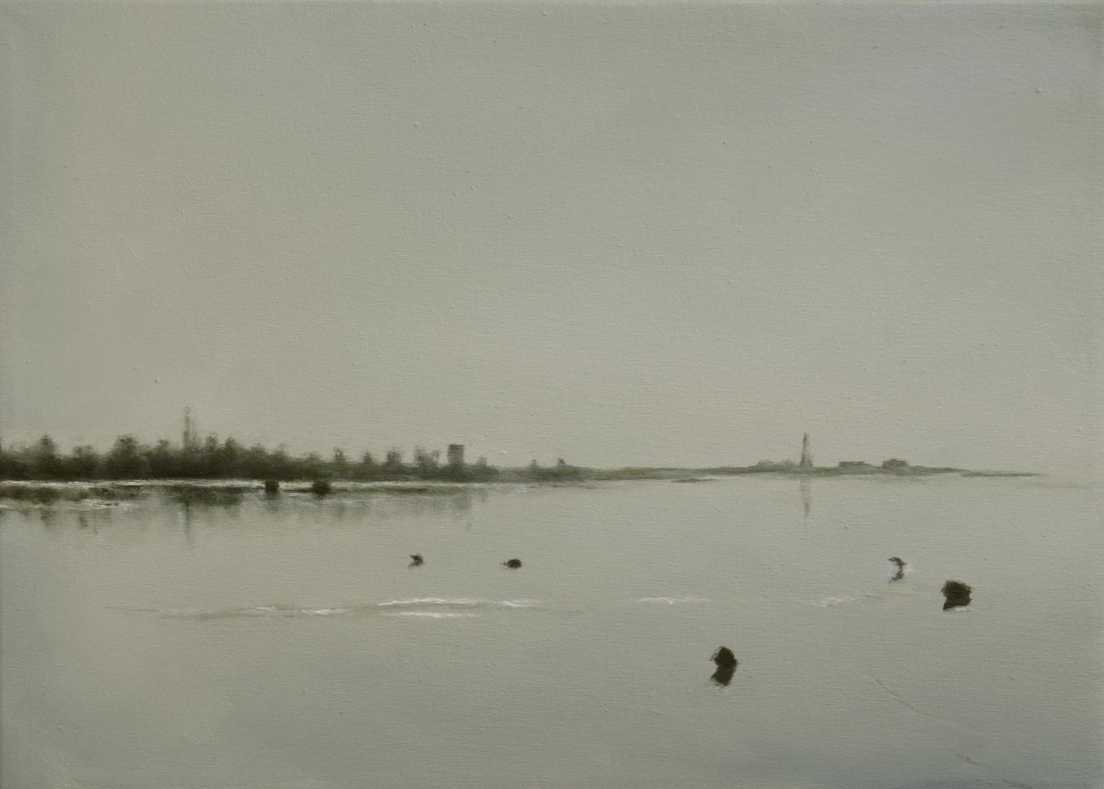 Franz Baumgartner, flaches Wasser 2, 1.2023, Öl auf Leinwand, 38 x 53cm, Preis auf Anfrage