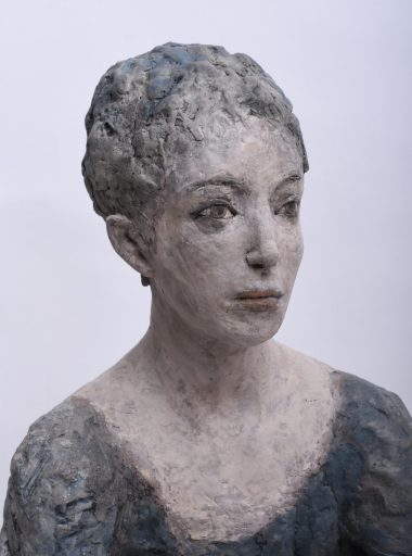 Silvia Siemes, Bleiben Warten, 2020, Terrakotta, gebrannt, Höhe: 73 cm, (Detailansicht Gesicht), Preis auf Anfrage, sis011de
