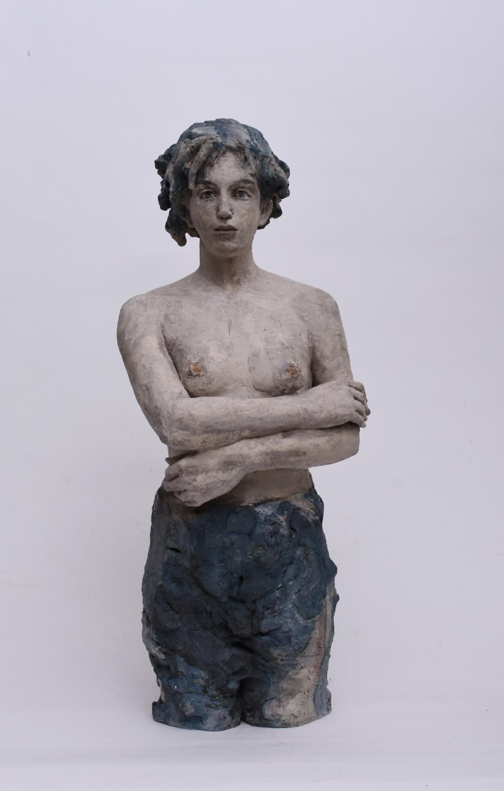 Silvia Siemes, Halbfigur, 2020, Terrakotta, engobiert, Höhe: 86 cm, verkauft!