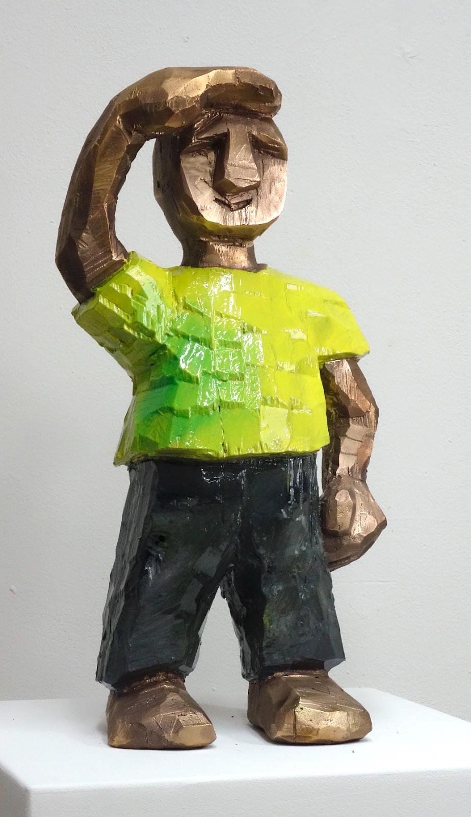 Daniel Wagenblast, mannomann 1 (gelb), 2020, Bronze bemalt, 50 cm x 25 cm x 16 cm, Preis auf Anfrage, Galerie Cyprian Brenner