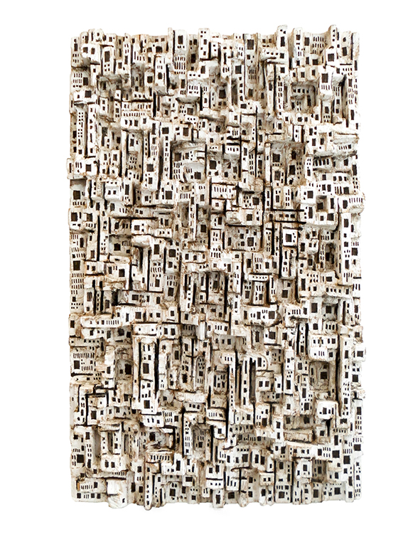 Klaus Hack, Stadtlanschaft (Polis) 3, 2016, Holz, weiß gefasst, 139,5 cm x 86,5 cm x 9 cm, Preis auf Anfrage, Galerie Cyprian Brenner