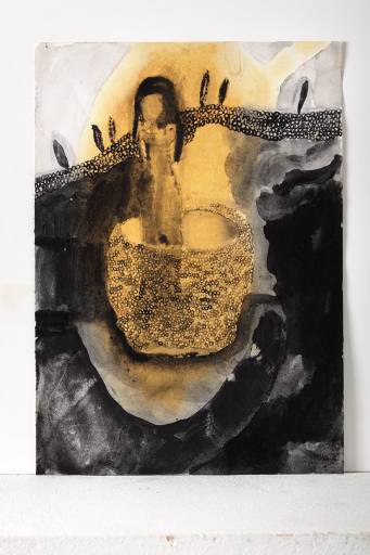 Klaus Hack, Das Bad, 2016, Öl , Mischtechnik auf Papier, 29,4  cm x 21 cm, Preis auf Anfrage