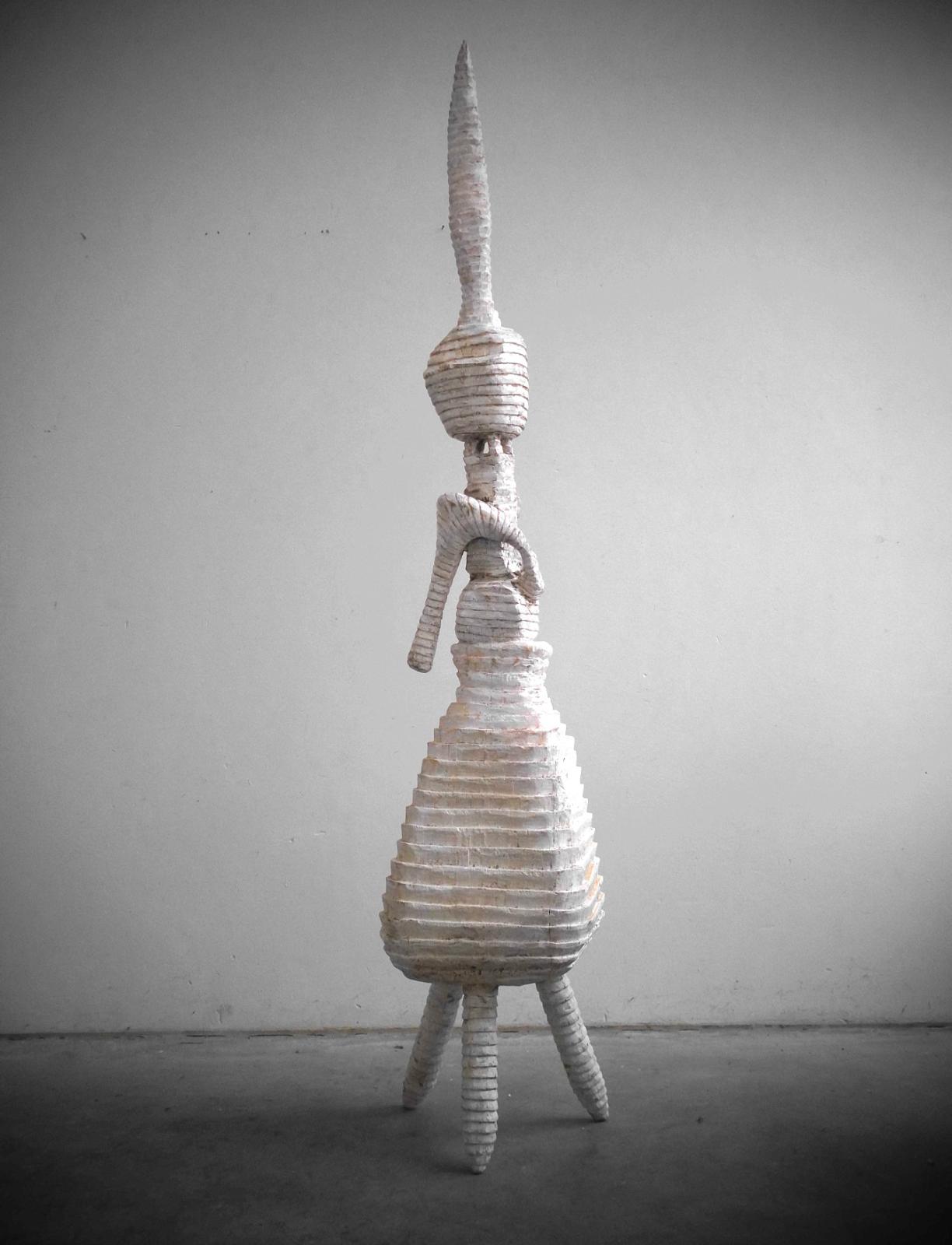 Klaus Hack, Die weiße Krähe , 2024, 2025, Linde weiss gefasst, 198,5 cm x 39 cm x 34 cm, Preis auf Anfrage, Galerie Cyprian Brenner