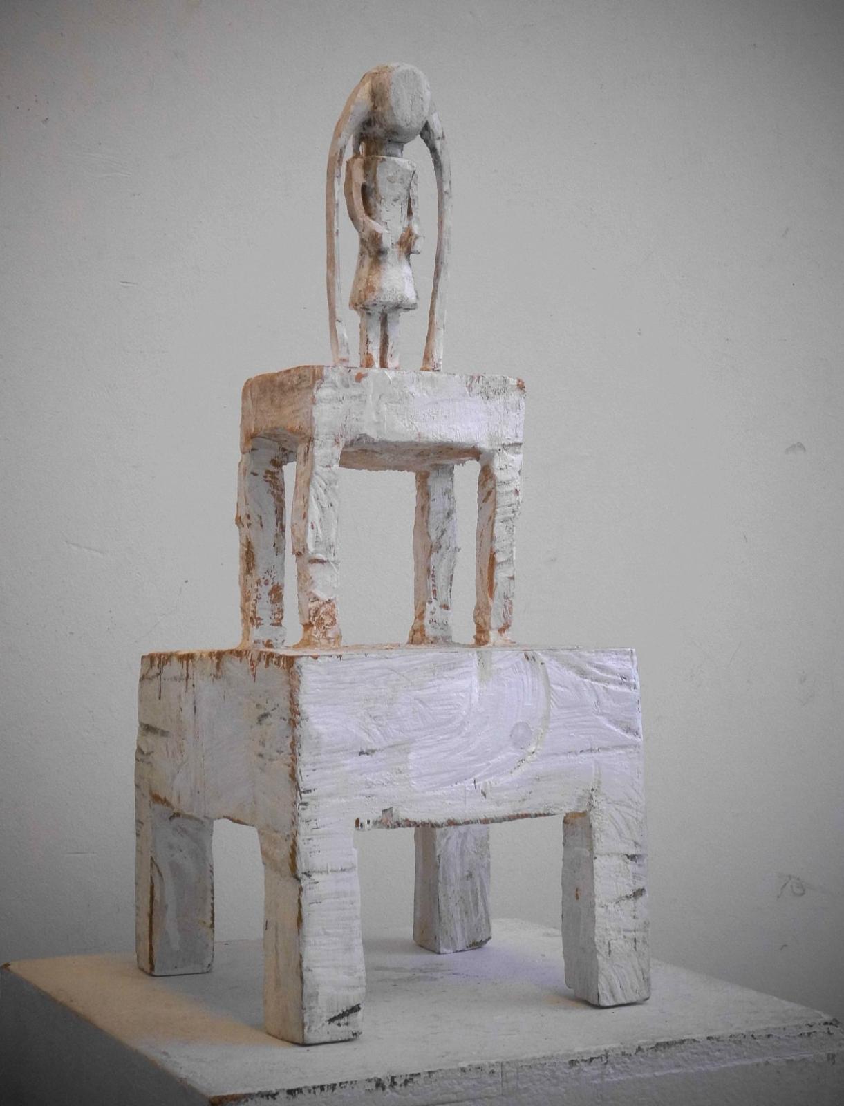 Klaus Hack, Figurine, 2010, Eiche weiss gefasst, 44,5 cm x 18,5 x 20 cm, VERKAUFT!, Galerie Cyprian Brenner