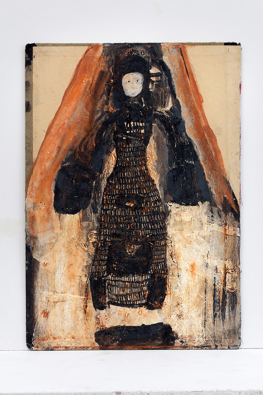 Klaus Hack, Kleidfigur, 2016, Öl auf Karton, 30,2 cm x 21,2 cm