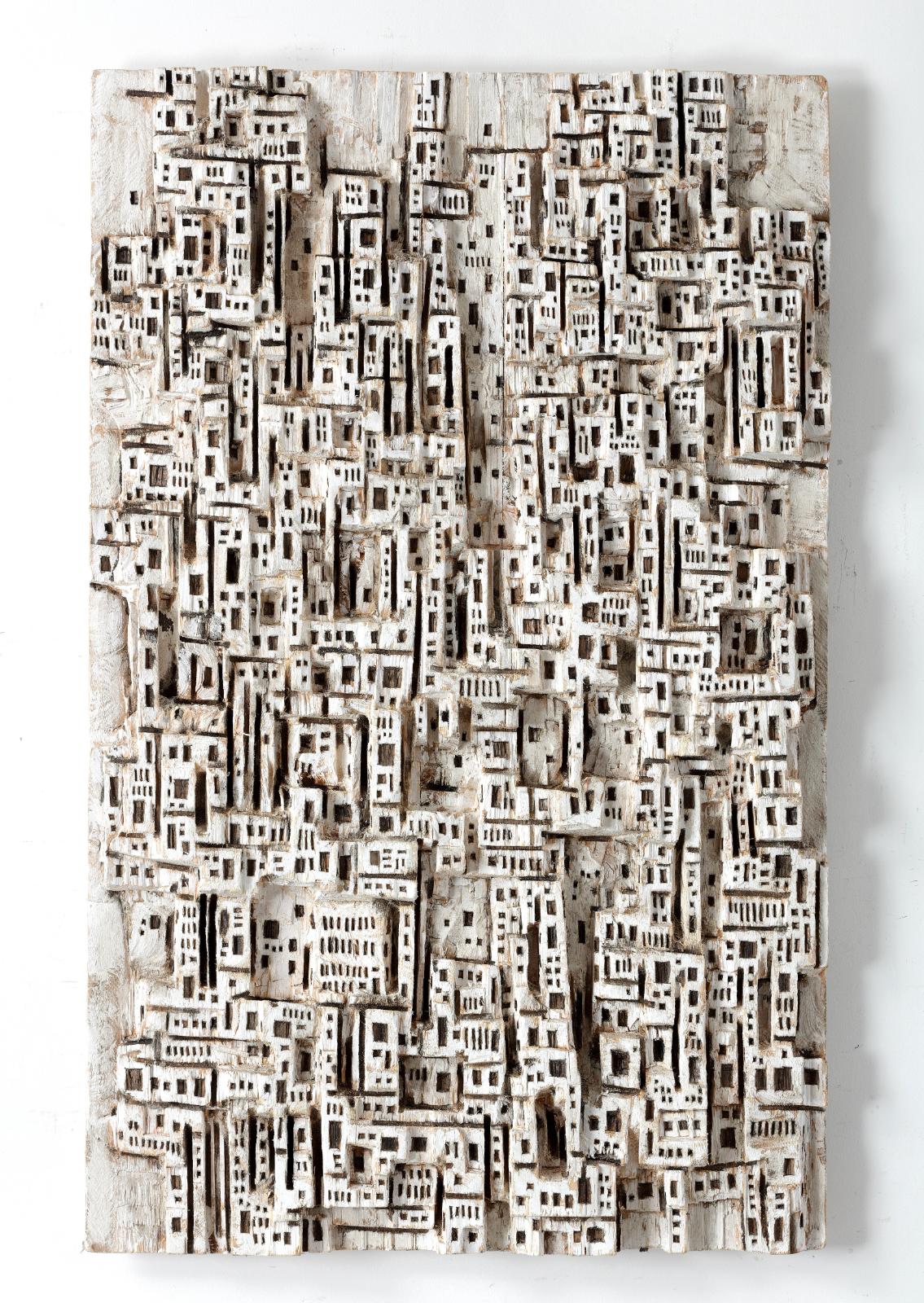 Klaus Hack Polis 2, 2016, Holz weiß gefasst, 138,5 x 87 x 9 cm, VP 8000 Euro