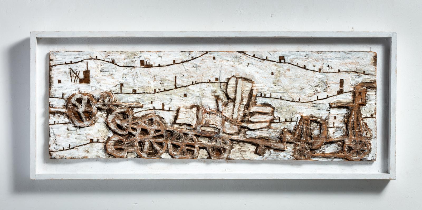 Klaus Hack, Winter, 2020, Relief, Fichte, weiss gefasst, 33 cm x 99 cm x 22 cm, gerahmt, Preis auf Anfrage, Galerie Cyprian Brenner