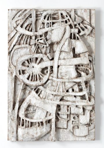 Klaus Hack,Spiel, 2016, Holzweiß gefasst, 148 x 98,5 x 9 cm, Preis auf Anfrage, Galerie Cyprian Brenner