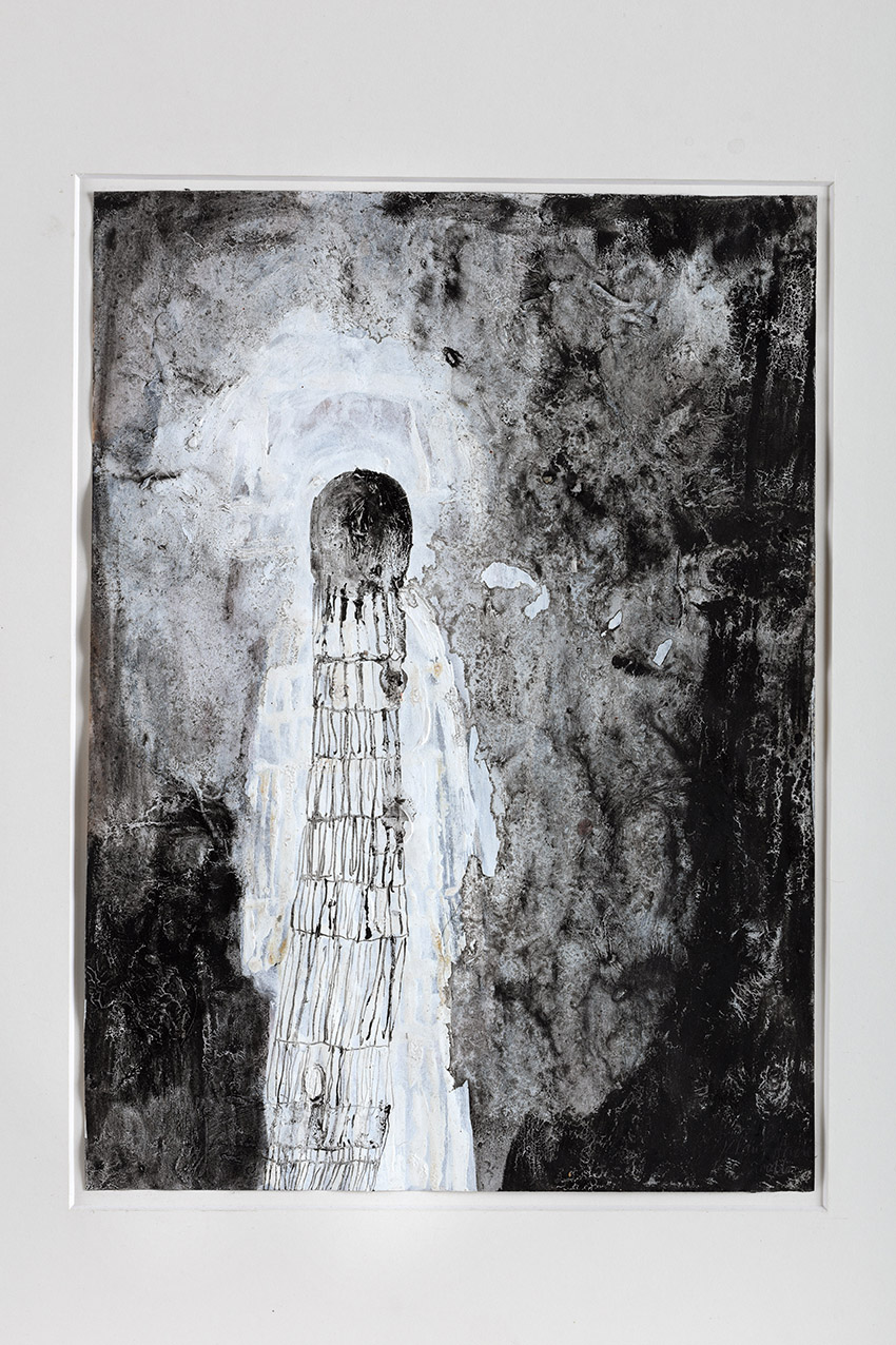 Klaus Hack, Turm, 2016, Öl, Mischtechnik auf Papier, 32,2 cm x 23,3 cm, - verkauft!