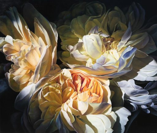 Hermann Försterling, Weiße Rosen wuchtig, Öl auf Leinwand, 150 x 180 cm, verkauft!