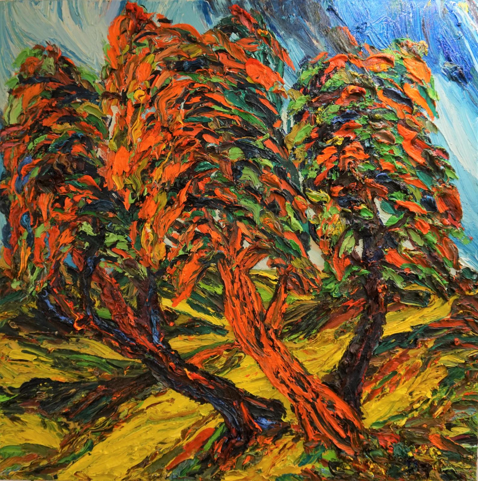 Harry Meyer, Bäume, 2018. Öl auf Leinwand, 125 x 125 cm, Preis auf Anfrage, mey035ko