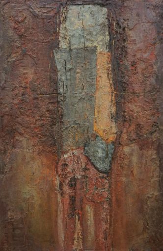 Rudolf Haegele, „Mensch in der Mauer (Hiroschima)“, 1961, Mischtechnik, 120 cm x 80 cm, Preis auf Anfrage, har003ko