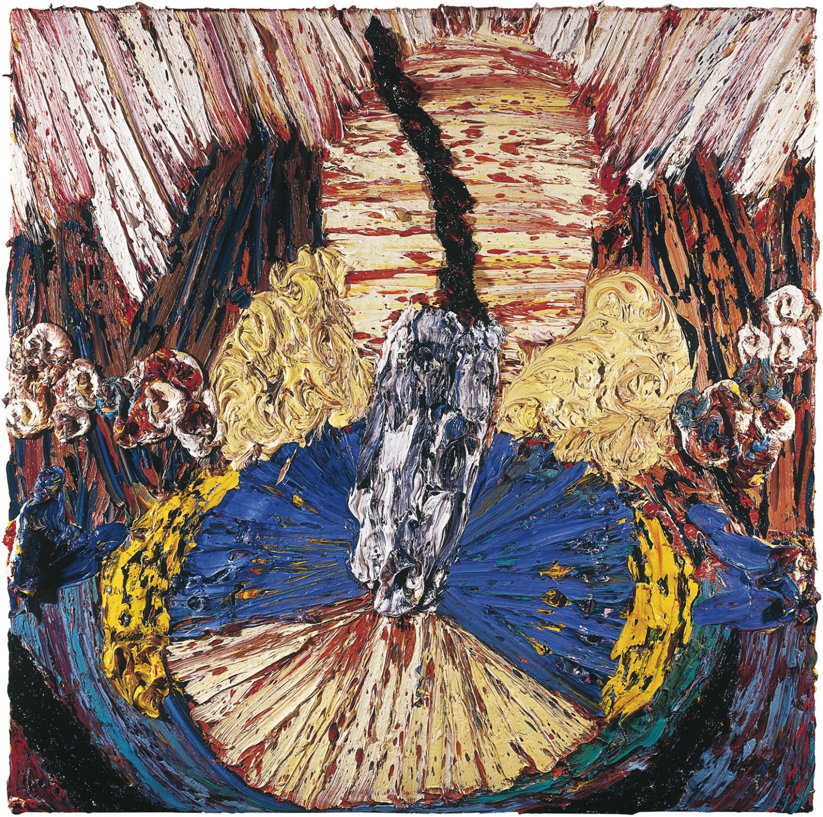 Harry Meyer, STILLES LEBEN BLUMEN, 2012, Öl auf Leinwand, 100 cm x 100 cm, Preis auf Anfrage, mey015kü