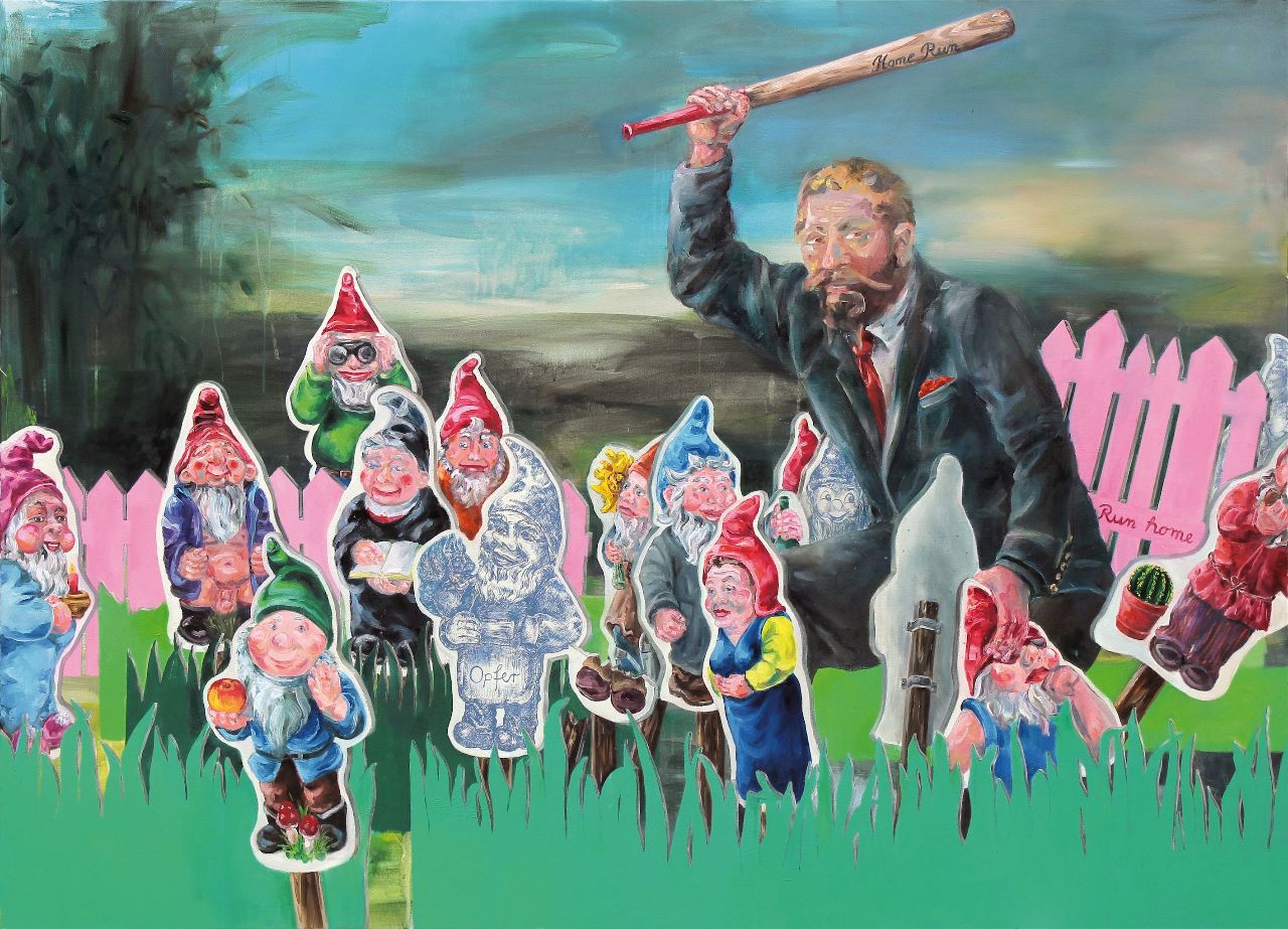 Karin Brosa, Home Run, 2014, Acryl, Öl auf Nessel, 145 cm x 200 cm, Preis auf Anfrage, brk007kü