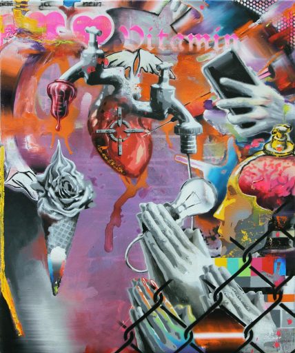 Robert Matthes, Herz über Kopf, 2018, Acryl/Öl/Lack auf Nessel, 60 cm x 50 cm, Preis auf Anfrage, Galerie Cyprian Brenner