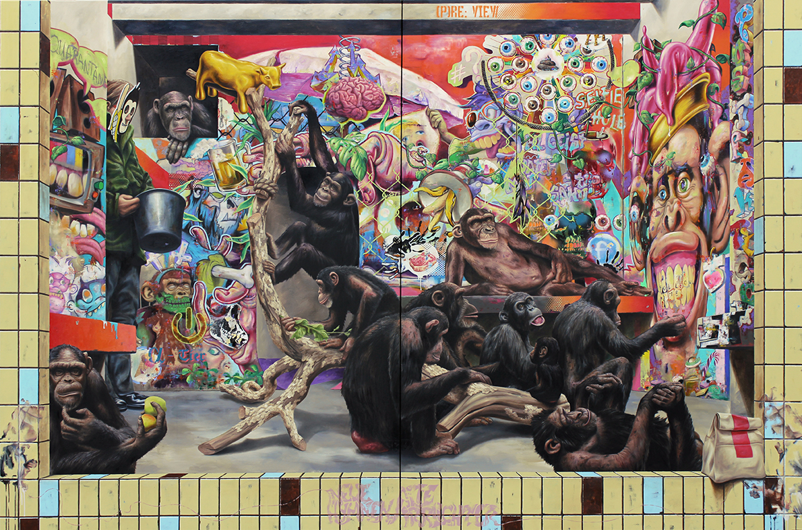 Robert Matthes, Quarantäne, 2017, Acryl, Öl, Lack auf Nessel, 200 cm x 300 cm, verkauft!