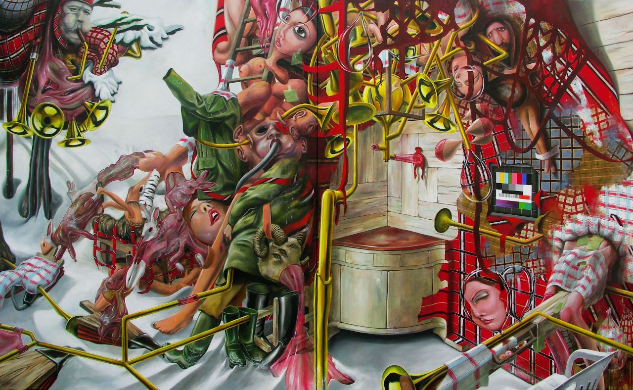 Robert Matthes, Testprogramm, 2011, Acryl und Öl auf Nessel, 195 cm x 330 cm, Preis auf Anfrage, mar013kü