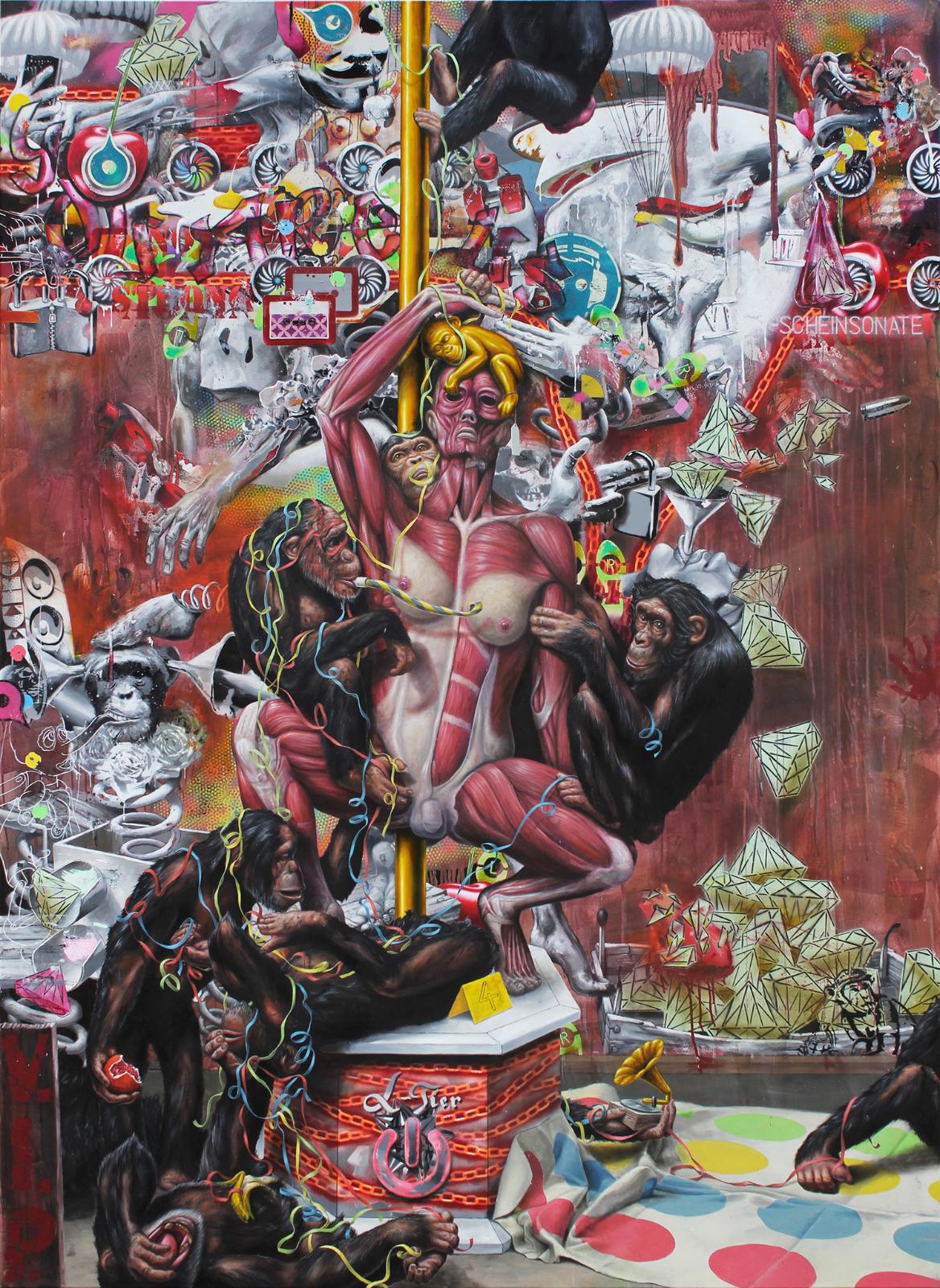 Robert Matthes, dancing with a stranger, 2019, Acryl/Öl/Lack auf Nessel, 220 cm x 160 cm, - verkauft!, Galerie Cyprian Brenner