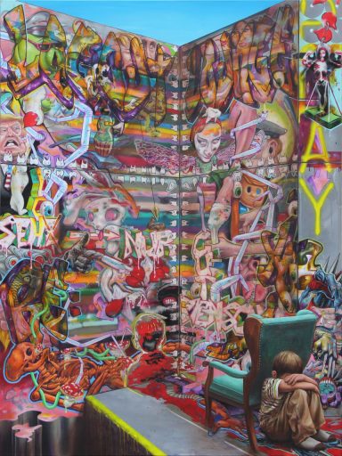 Robert Matthes, ich weiss nicht was ihr seht , 2016 , Acryl/Öl/Lack auf Nessel, 220 cm x 165 cm, - verkauft!, Galerie Cyprian Brenner