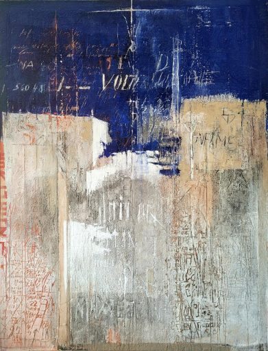 Rudolf Haegele, Palimpsest VOLTERRA, 1981, 195 cm x 163 cm, Mischtechnik auf Leinwand, Preis auf Anfrage, Galerie Cyprian Brenner