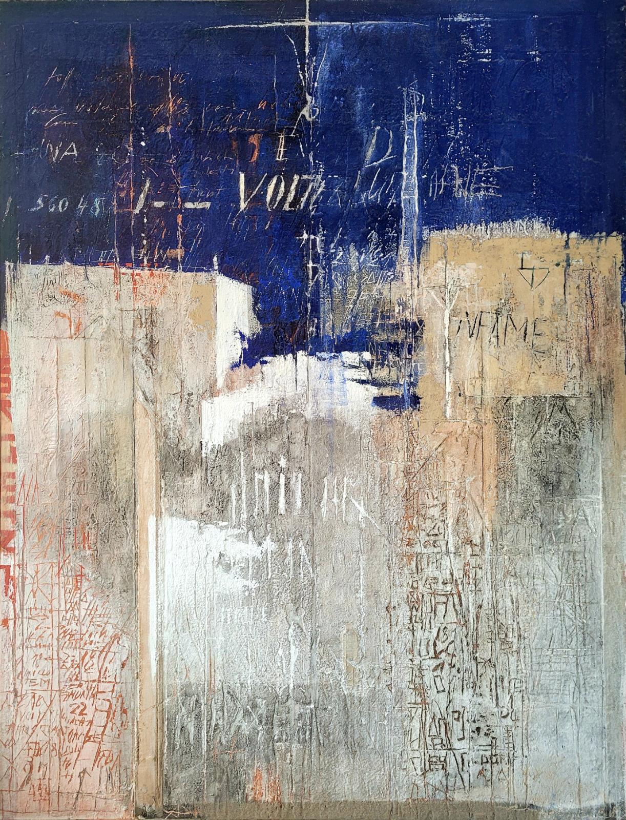 Rudolf Haegele, Palimpsest VOLTERRA, 1981, 195 cm x 163 cm, Mischtechnik auf Leinwand, Preis auf Anfrage, Galerie Cyprian Brenner