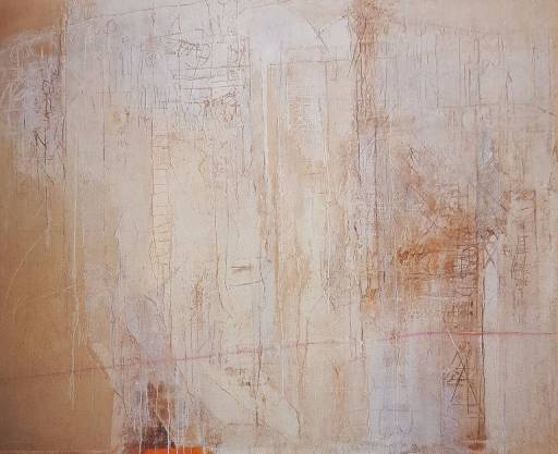 Rudolf Haegele , Palimpset (Rosa Linie), 1981 , Mischtechnik auf Leinwand , 161 cm x 195 cm, 