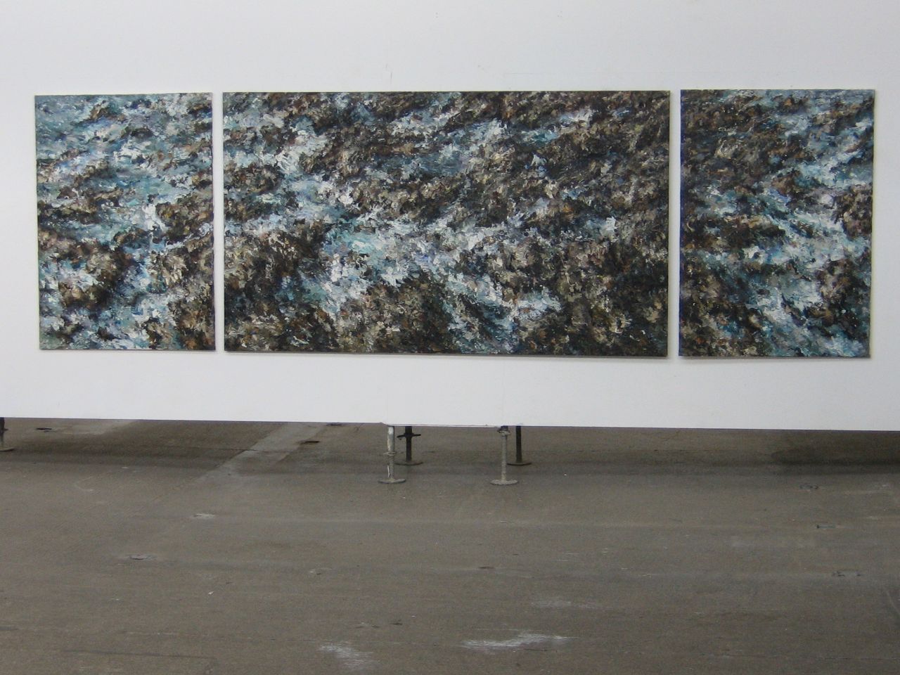 Rudi Weiss, Land und Wasser, 23/1997, Öl auf Leinwand, 140 cm x 240 cm, Und 2x 140 cm x 100 cm, wer034ko, SüdWestGalerie