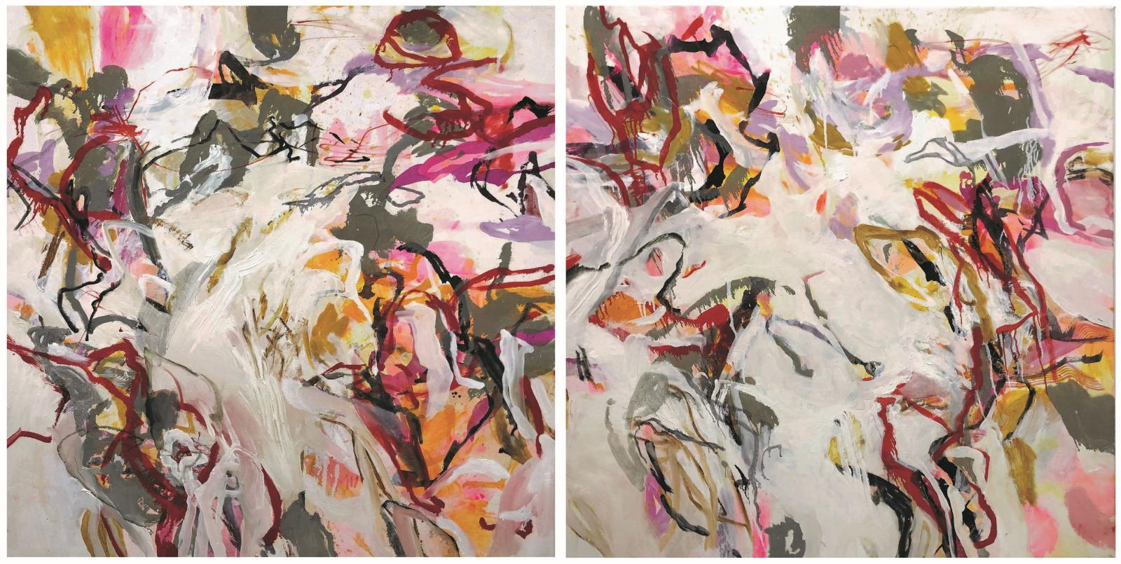 Elke Wree, Summer Inspiration I und II (Diptychon), 2020, Öl auf Leinwand, je 100 x 100 cm, Preis auf Anfrage