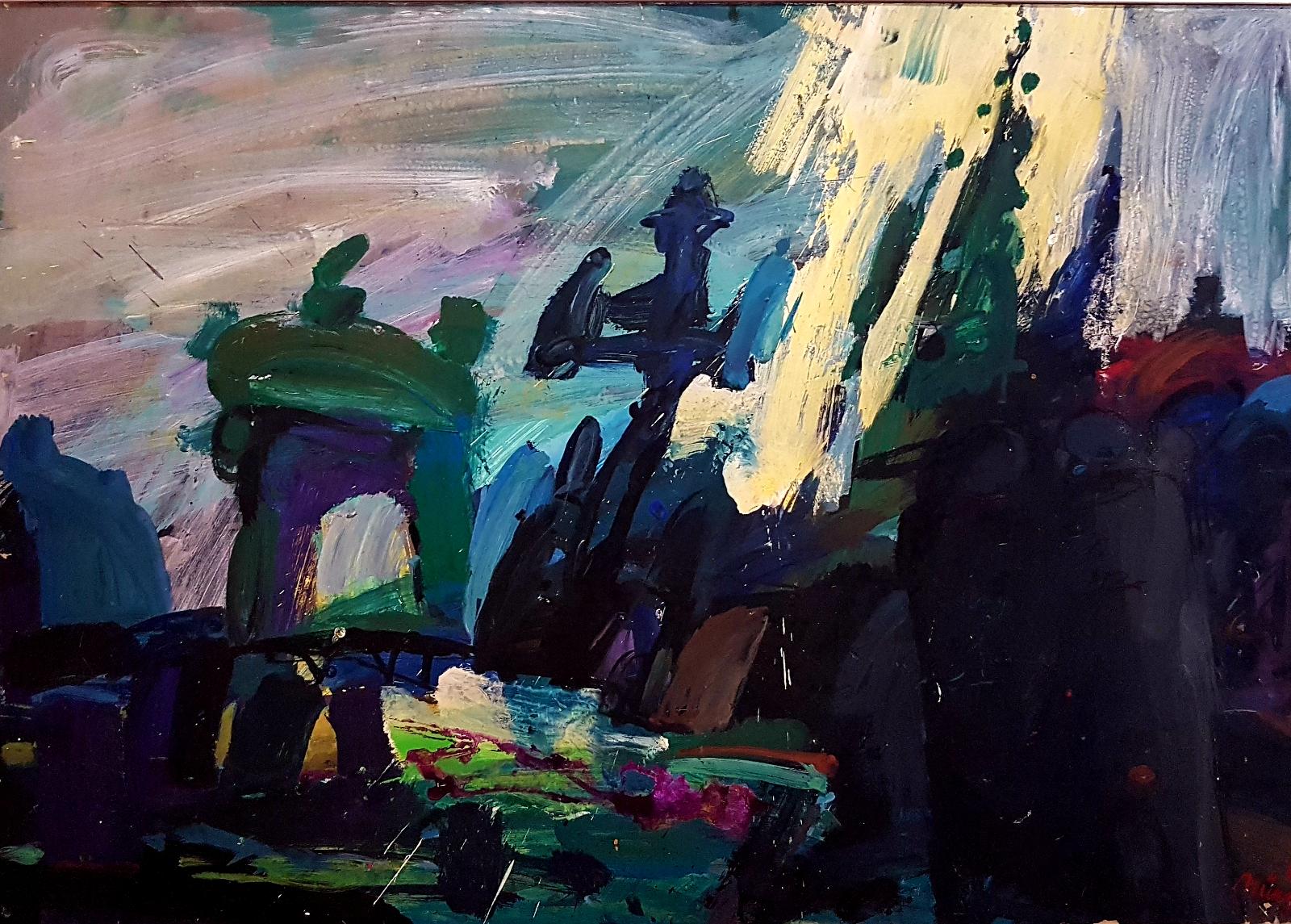 Hannes Münz, Bretonischer Kirchenbezirk, 1988, 70 cm x 100 cm, Mischtechnik, Preis: 2.900 €, SüdWestGalerie