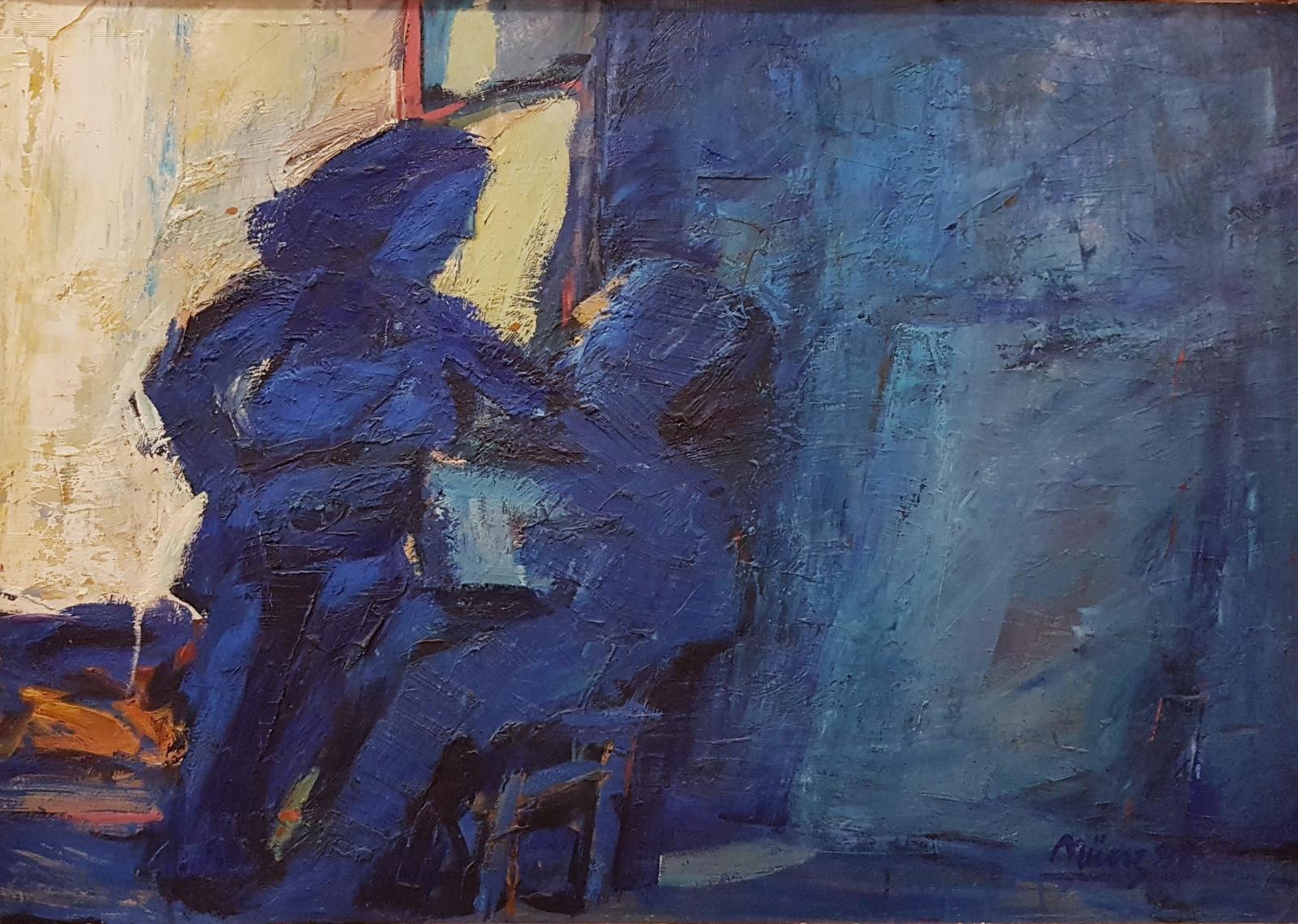 Hannes Münz, Im Atelier, 1993, 72 cm x 102 cm, verkauft!, Südwest Galerie