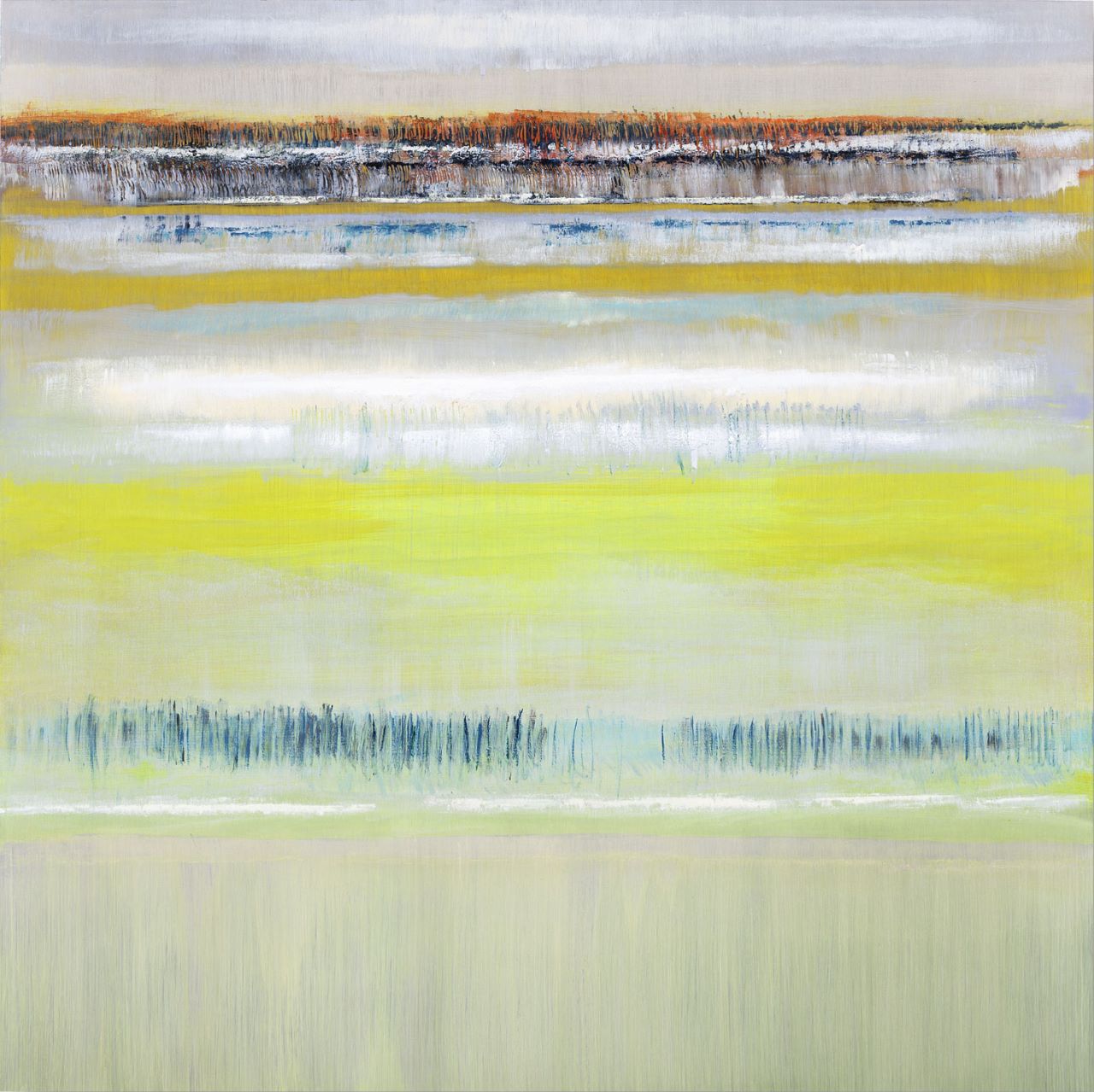 Bruno Kurz, Nebel überm Land 2, 2015 , Acryl, Öl auf Metall , 125 cm x 125 cm, Preis auf Anfrage, kub035kü