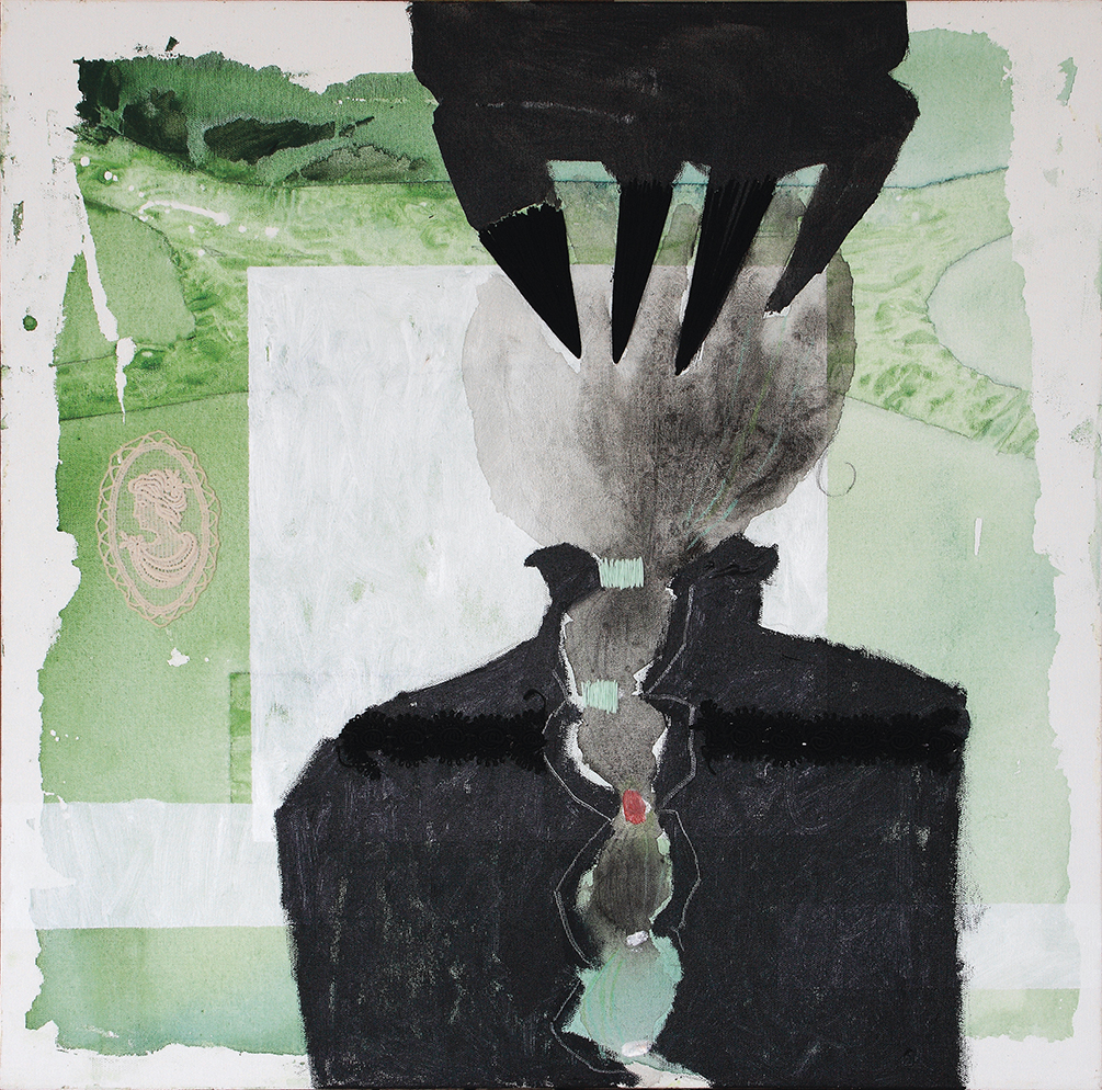 Regina Baumhauer, Open Letter , Little Mrs. Liberty, 2009, Acryl, Graphit, Fadenheftung auf Leinwand, 61 cm x 61 cm