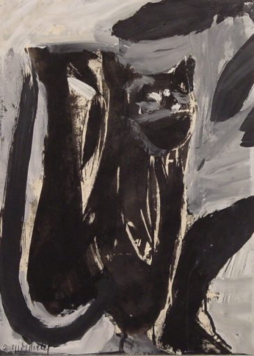 HAP Grieshaber, Affe nicht sprechen, Vorstadium, 1960, Gouache, Holzschnitt, 45 cm x 32 cm, SüdWestGalerie